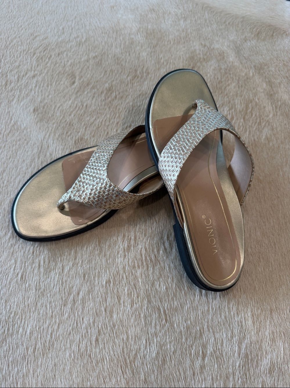 Vionic Gold Woven Thong Sandals